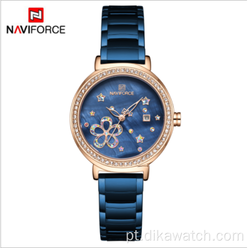 Novo relógio feminino NAVIFORCE 5016 para mulheres, relógio feminino à prova d&#39;água de quartzo, pulseira de aço